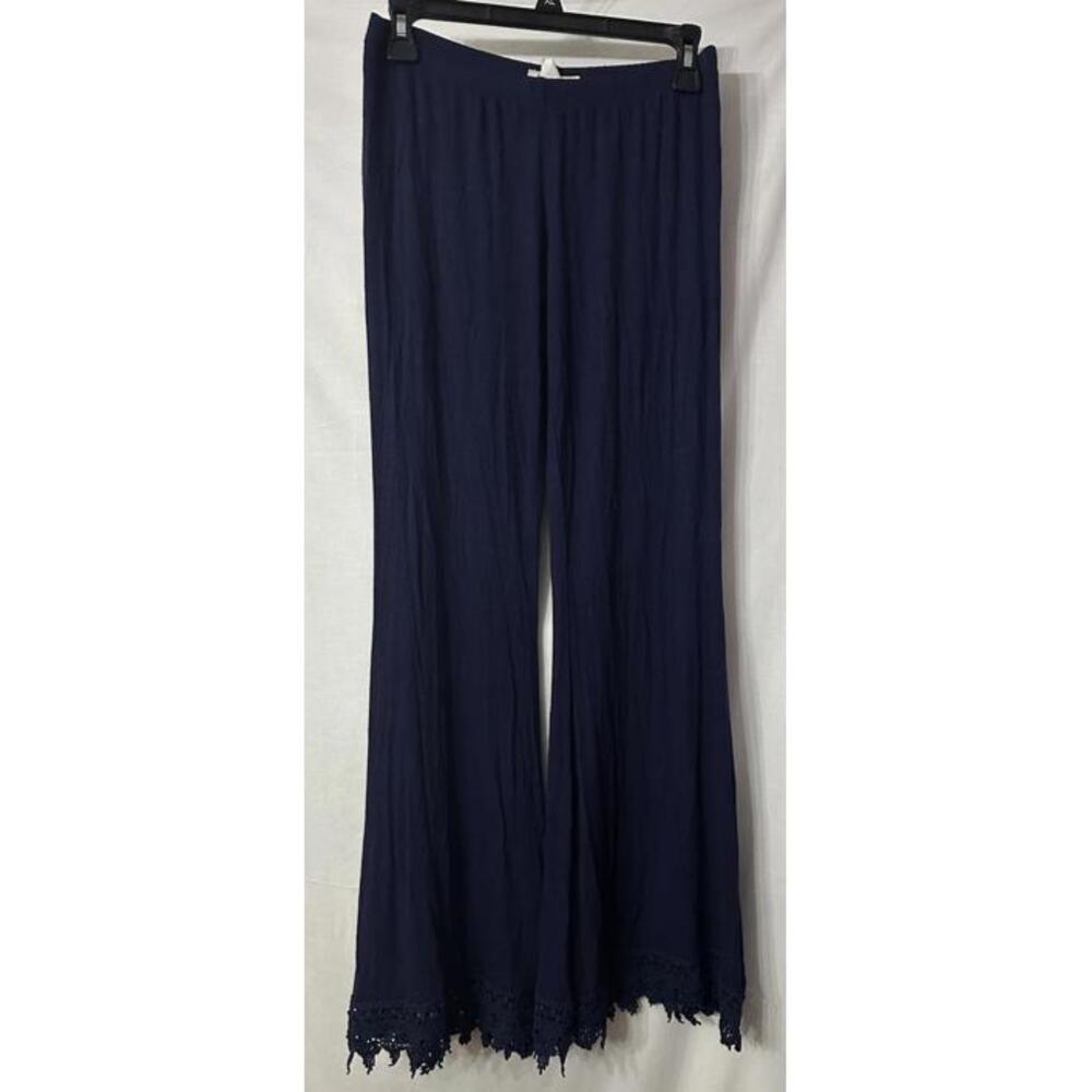 NWT Promesa USA Womens Navy Blue Wide Leg‎ Crochet Stretch Pants Size Large